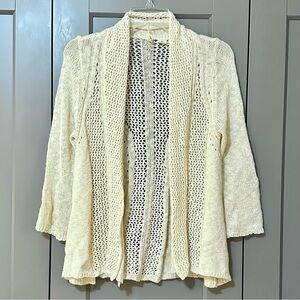 Anthropologie Moth Long Sleeve Knit Open Front Cardigan Cream Cotton Blend Small
